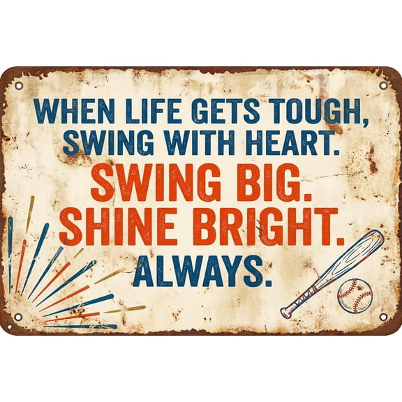Retro Metal Tin Sign, Baseball Motivational Quote, 12x8 Inch Vintage Wall Art for Man Cave, Garage, Farmhouse, Bathroom Decor, Rustic Style