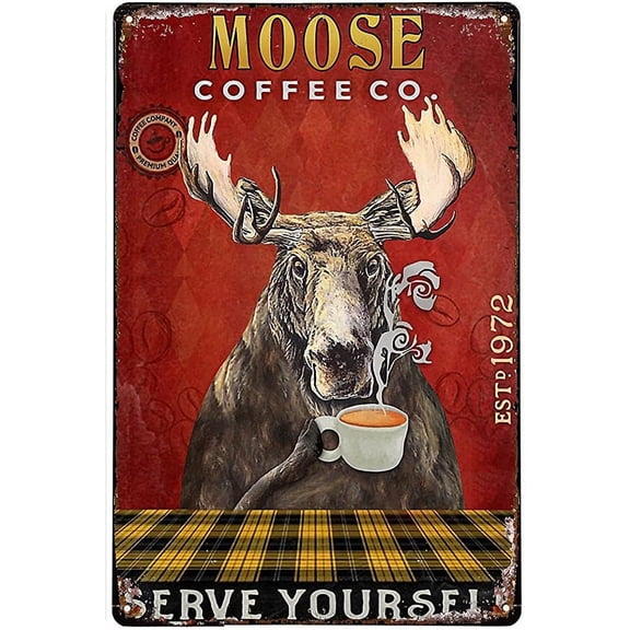 Retro Metal Tin Sign Coffee Company Moose Sign for Outdoor & Indoor Wall Poster Home Bar Shop Decorations Coffee Vintage Sign Gift 12X8 in