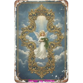 Retro Metal Tin Sign Easter French Angel Cross Elegant Cross Religious Christian French Retro Jesus Birth Christianity Religious 8" X 12" Home Club bar Wall Art Decor Tin Sign