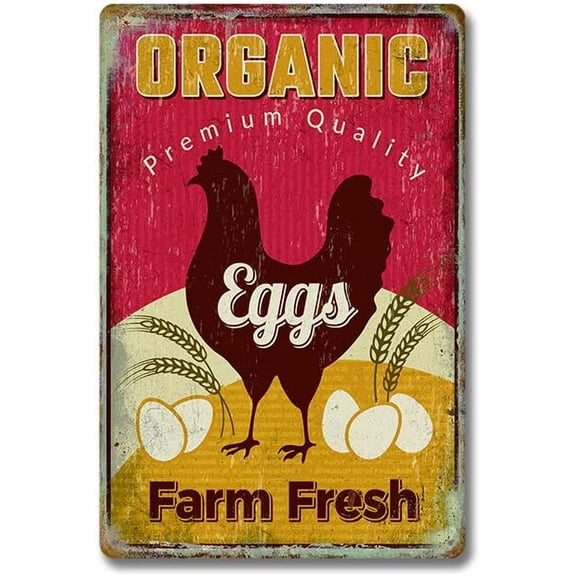 Retro Metal Tin Sign Farm Fresh Eggs Wall Art Vintage Farm Plaque Egg Decor for Kitchen or Henhouse 8x12 Inch