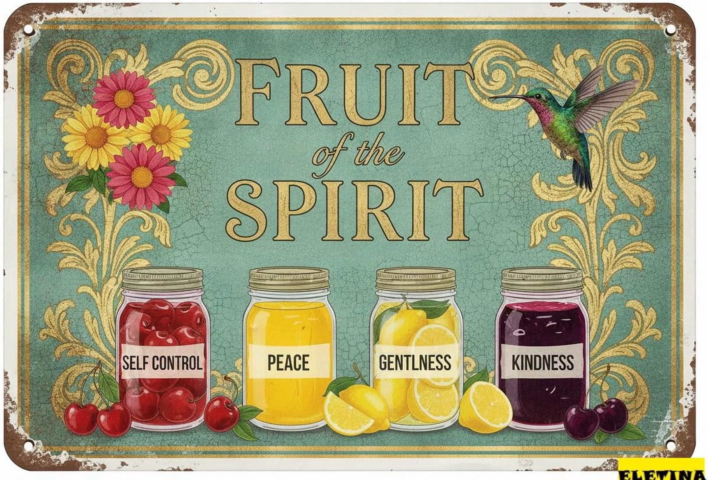 Retro Metal Tin Sign Fruit Of The Spirit Peace Kindness Decor Poster ...