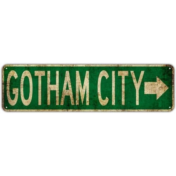 Retro Metal Tin Sign Gotham City with Right Arrow Decor Wall Street Rustic Vintage Retro Metal Sign Home Cave Garage bar Wall Decoration Vintage Metal Sign 4"x16"