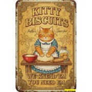 Retro Metal Tin Sign Kitty Biscuits We Knead Em You Need Em Fluffy Cute Cat Iron Painting Home Coffee Kitchen Decor 8" X 12" Home Club bar Wall Art Decor Tin Sign