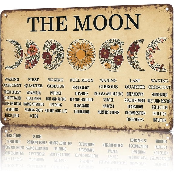 Retro Metal Tin Sign Moon Phases Meanings Witchery Funny Wall Art for Home Man Cave Office Decor 8 x 12 Inch