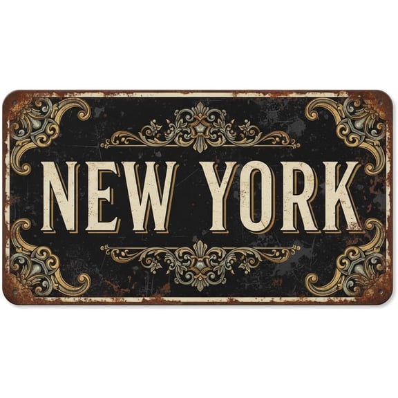 Retro Metal Tin Sign New York Black Background Plaque New York Men Wall Patio Yard Pool Garden Basement Porch 8" X 12" Club bar Wall Art Decor Tin Sign