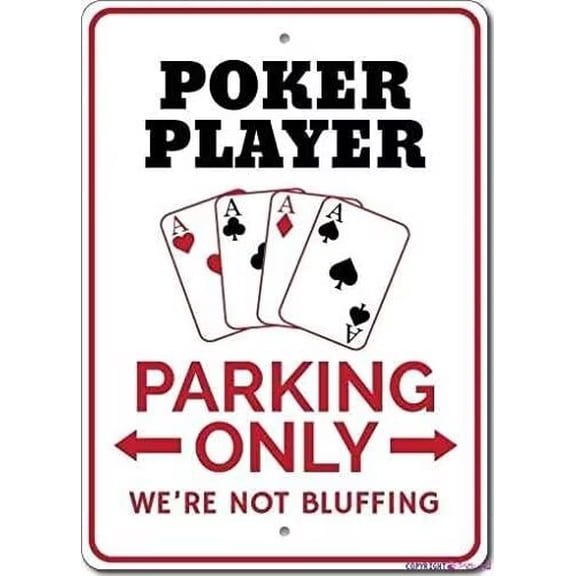 Retro Metal Tin Sign Novelty Poker Player Parking Poker Player Poker Room Decor Poker Room Door Sign Exterior Outdoor & Indoor Home Cave Garage bar Wall Decoration Aluminum Sign 8 X 12 INCH