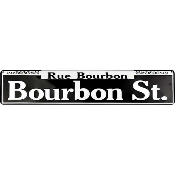 Retro Metal Tin Sign,Rue Bourbon Street Sign Exterior Home Cave Garage Bar Wall Decoration Vintage Metal Plate Sign 4 x 16 in Funny Novelty Signs