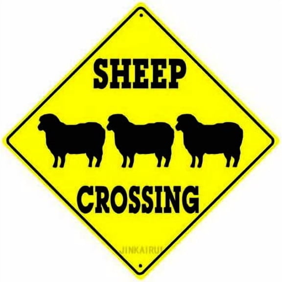 Retro Metal Tin Sign Sheep Crossing with Graphic Farm Ranch Sheeps Animal Caution Xing Sign Exterior Home Cave Garage bar Wall Decoration Vintage Aluminum Sign 12 X 12 INCH