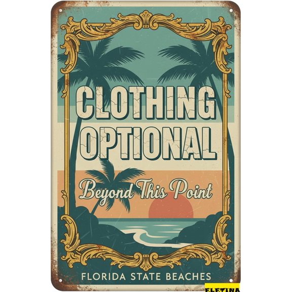 Retro Metal Tin Sign Warning Clothing Optional Beyond This Point Durable Uv Protected Waterproof Fade Resistance Wall Art Plaque Decor 8" X 12" Home Club bar Wall Art Decor Tin Sign