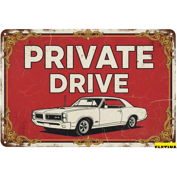 Retro Metal Tin Sign Warning Private Drive Durable Art Uv Protected Waterproof Fade Resistance Plaque Decor Street Parking 8" X 12" Property Home Club bar Wall Art Decor Tin Sign