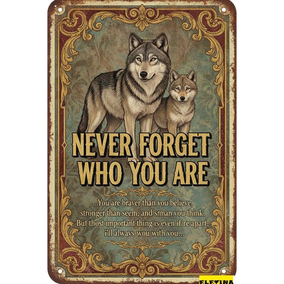 Retro Metal Tin Sign Wolf Inspirational Quotes Never Get Who You Are Wolf Plaque Garage Library Living Room Cinema 8" X 12" Home Club bar Wall Art Decor Tin Sign