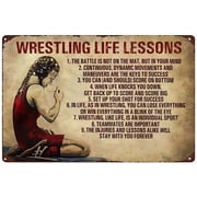 Retro Metal Tin Sign Wrestling Life Lessons Funny Wall Decor 8 x 12 Inch Nostalgic Sport Poster