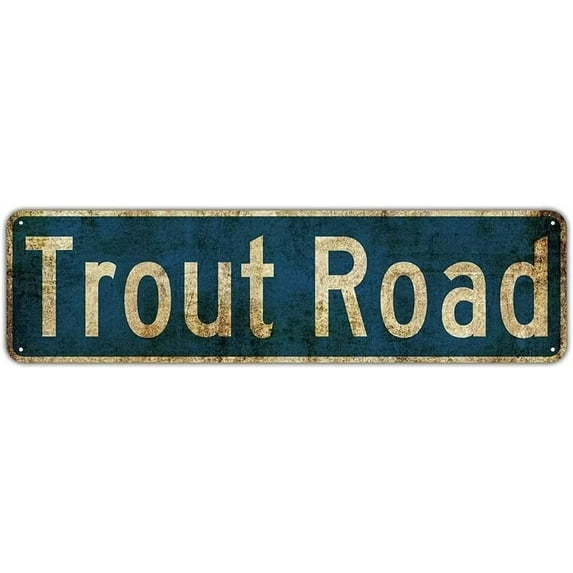 Retro Metal Tin Signs Instagram Style Trout Road Signs Amusement Park Scenic Retro Road Signs Country Retro Metal Wall Man Cave 4x16 inches Metal Signs Decorative Signs (Trout Road Signs)