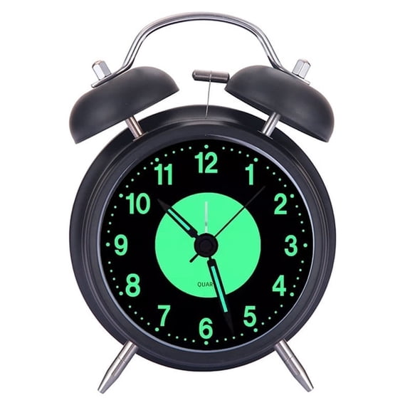 Retro Metal Twin Bell Alarm Clock with Backlight Luminous Dial Silent Non-Ticking Quartz Analog Desk Clocks Night Light 3-inch Black