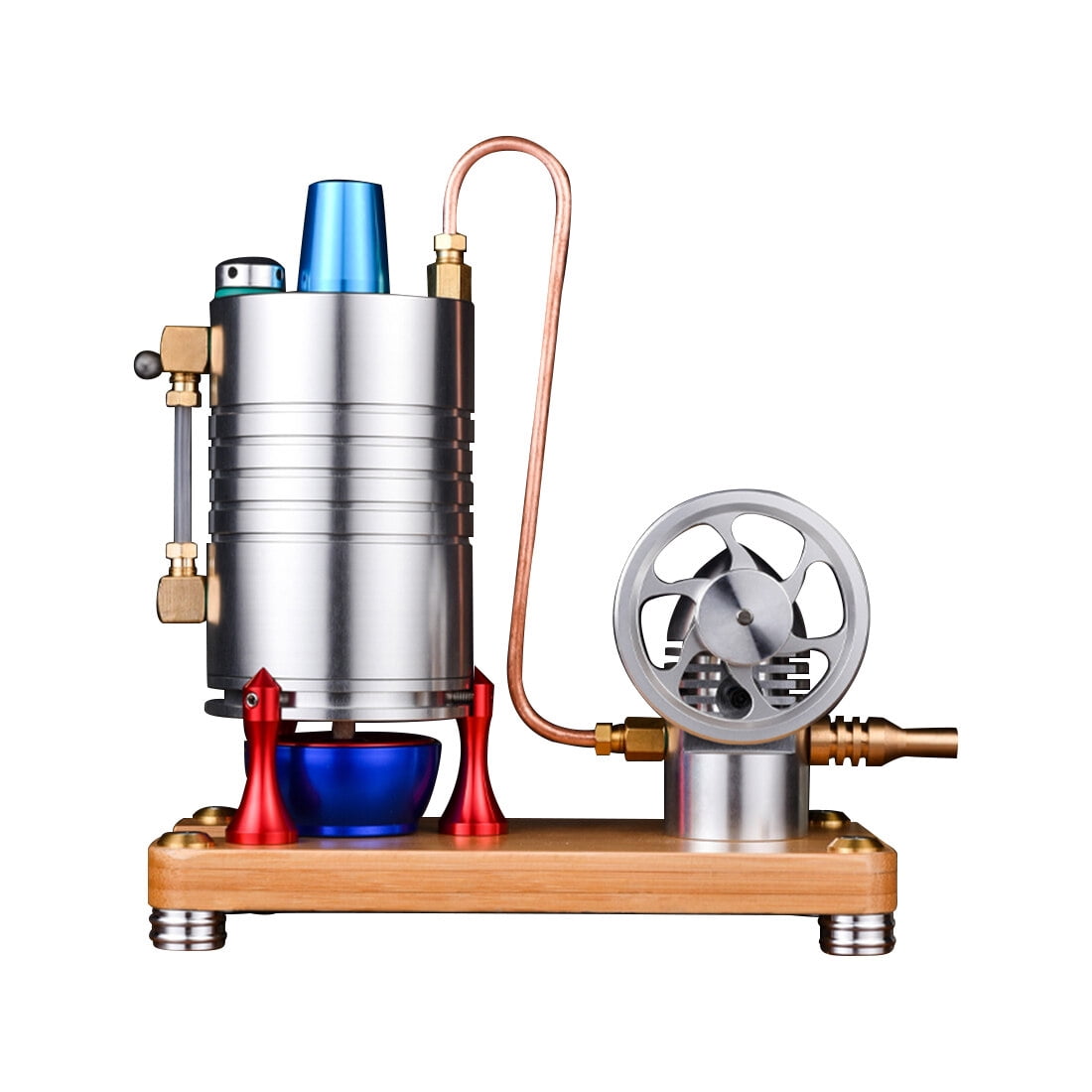 Retro Metal Vertical Steam Engine Model Kit That Runs, Mini Steam Power Engine with Boiler and Dual Alcohol Lamp, DIY Physics Experiment Model Gift for Enthusiasts