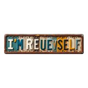 Retro Metal Wall Art 16*4 in Rustic Industrial Decor Vintage Style"I'M REUEVSELF" quirky grunge wall decor stoner room decor man cave wall decor bar weatherproof steel construction