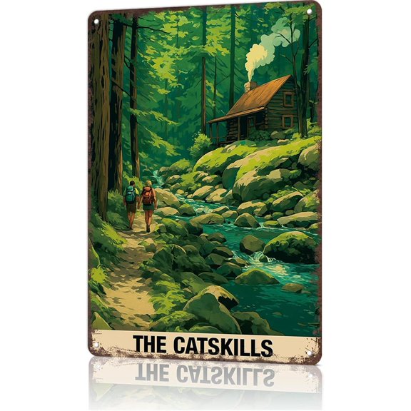Retro Metal Wall Art Catskills USA Highlands Poster Tin Sign for Home Man Cave Office Bedroom Decor 8x12 Inch