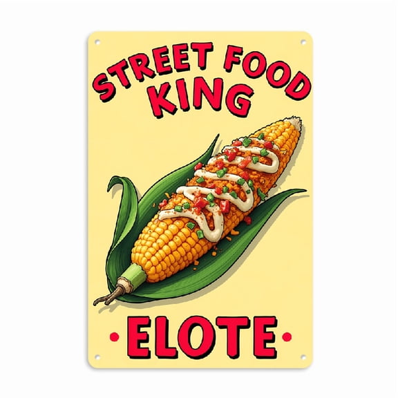 Retro Metal Wall Art Sign - Elote Street Food King with Vibrant Mexican Corn Design, Rustic Kitchen Garage Bar Office Decor, 8x12 Inch No Electricity Needed, Mother’s Day Gift Idea, Mexican Kitchen De