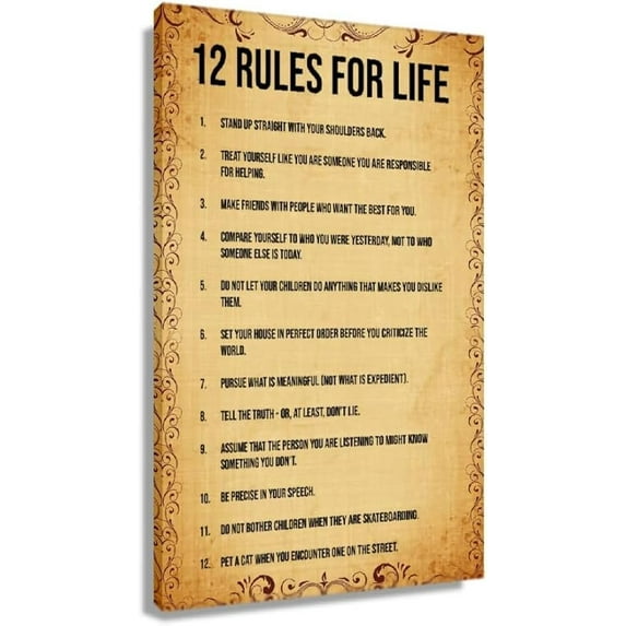 Retro Metal tin Sign 12 Rules for Life By Jordan Peterson Quote Poster Wall Artwork Canvas Sign Advertising Eye-Catching bar Wall Decoration Vintage Metal Sign 8 x 12 inch