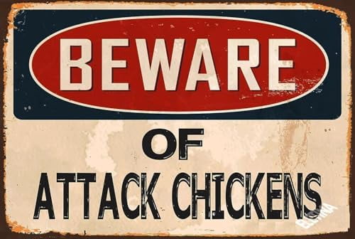 Retro Metal tin Sign Beware Of Attack Chicken Sign Funny Home Cave ...