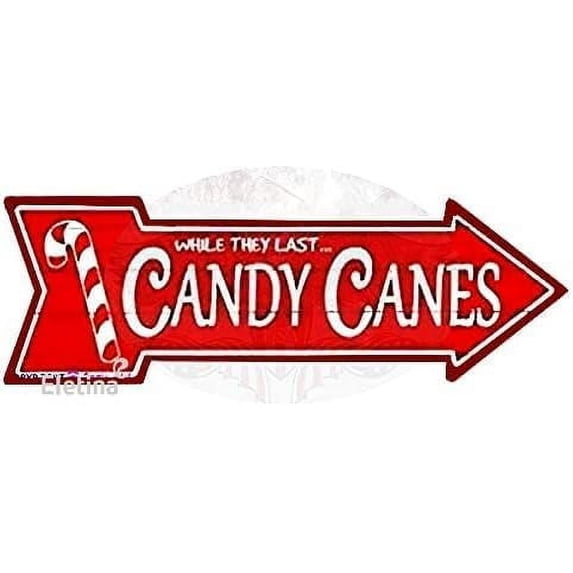 Retro Metal tin Sign Candy Canes Novelty Metal Arrow Sign Wall Decor Retro Arrow Plaque Home Cave Garage bar Wall Decoration Metal Sign 5x17 INCH