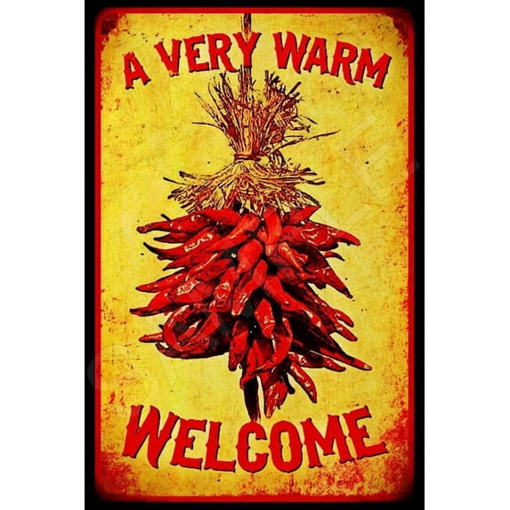 Retro Metal tin Sign Chilli Pepper Welcome Metal Sign New Mexico Ristra Restaurant Sign Funny Home Cave Garage bar Wall Decoration Vintage Metal Sign 8 x 12 inch