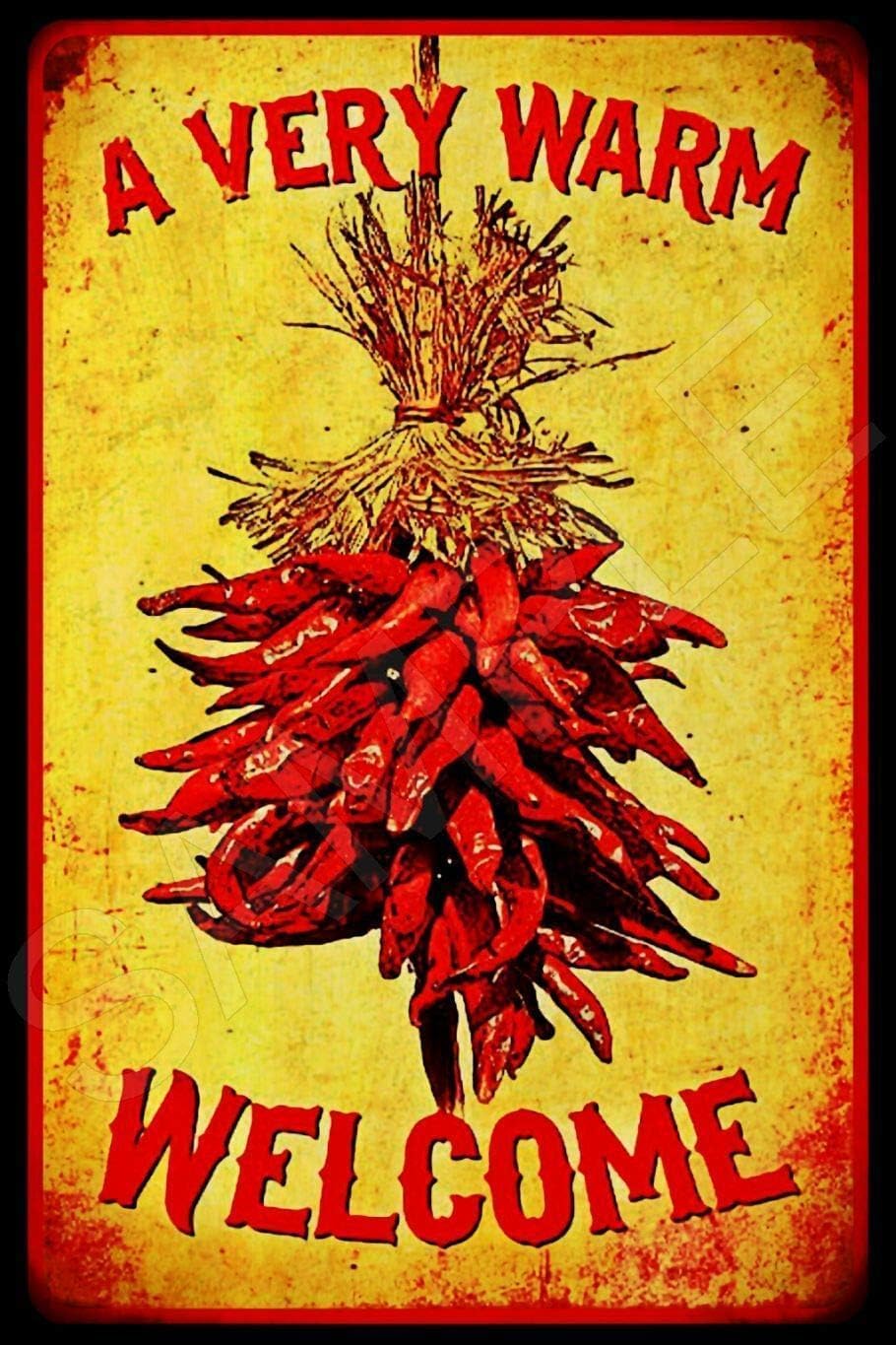 Retro Metal tin Sign Chilli Pepper Welcome Metal Sign New Mexico Ristra ...