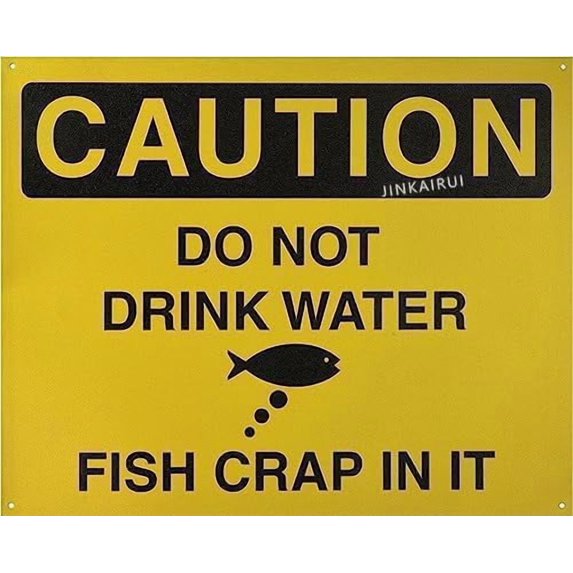 Retro Metal tin Sign Funny Caution Do Not Drink Water - Fish Crap in it, Sign for Home Cave Garage bar Wall Decoration Vintage Metal Sign 8 x 12 inch