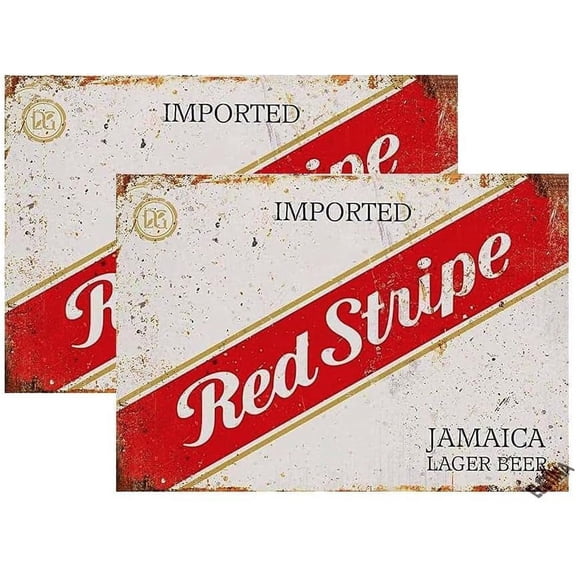 Retro Metal tin Sign Red Stripe Jamaican Beer Sign Retro Road Signs Funny Home Cave Garage bar Wall Decoration Metal Sign 8 x 12 inch 2 Pcs