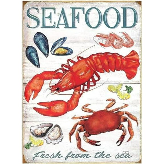 Retro Metal tin Sign Seafood Sign Funny Home Cave Garage bar Wall Decoration Metal Sign 8 x 12 inch