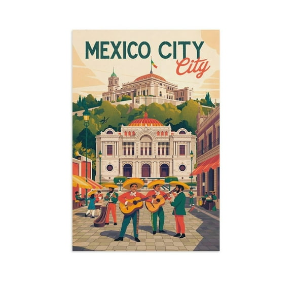 Retro Mexico City Travel Poster Vintage Mexican Cityscape Wall Art for Home Canvas Poster