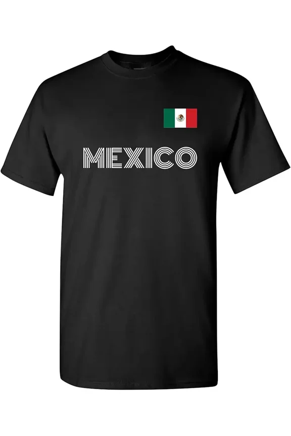 Retro Mexico Flag Graphic T-Shirt Vintage Style Mexican Pride Unisex Adult Cotton Tee Black