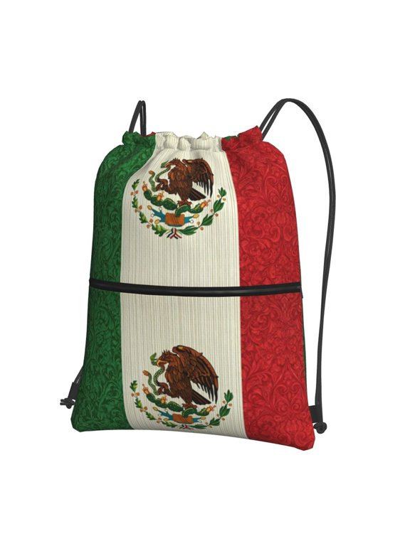 Retro-Mexico-Sacred Flag Drawstring Backpack Bag Water Resistant Yoga Shopping Cinch Bag Sackpack For Men Women
