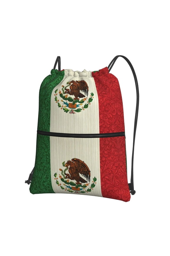 Retro-Mexico-Sacred Flag Drawstring Backpack Bag Water Resistant Yoga Shopping Cinch Bag Sackpack For Men Women