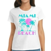 TMANI Retro Miami Beach 70S 80S Style Vintage Women Women's Summer Top – Fashionable Graphic T-Shirt for Any Occasion