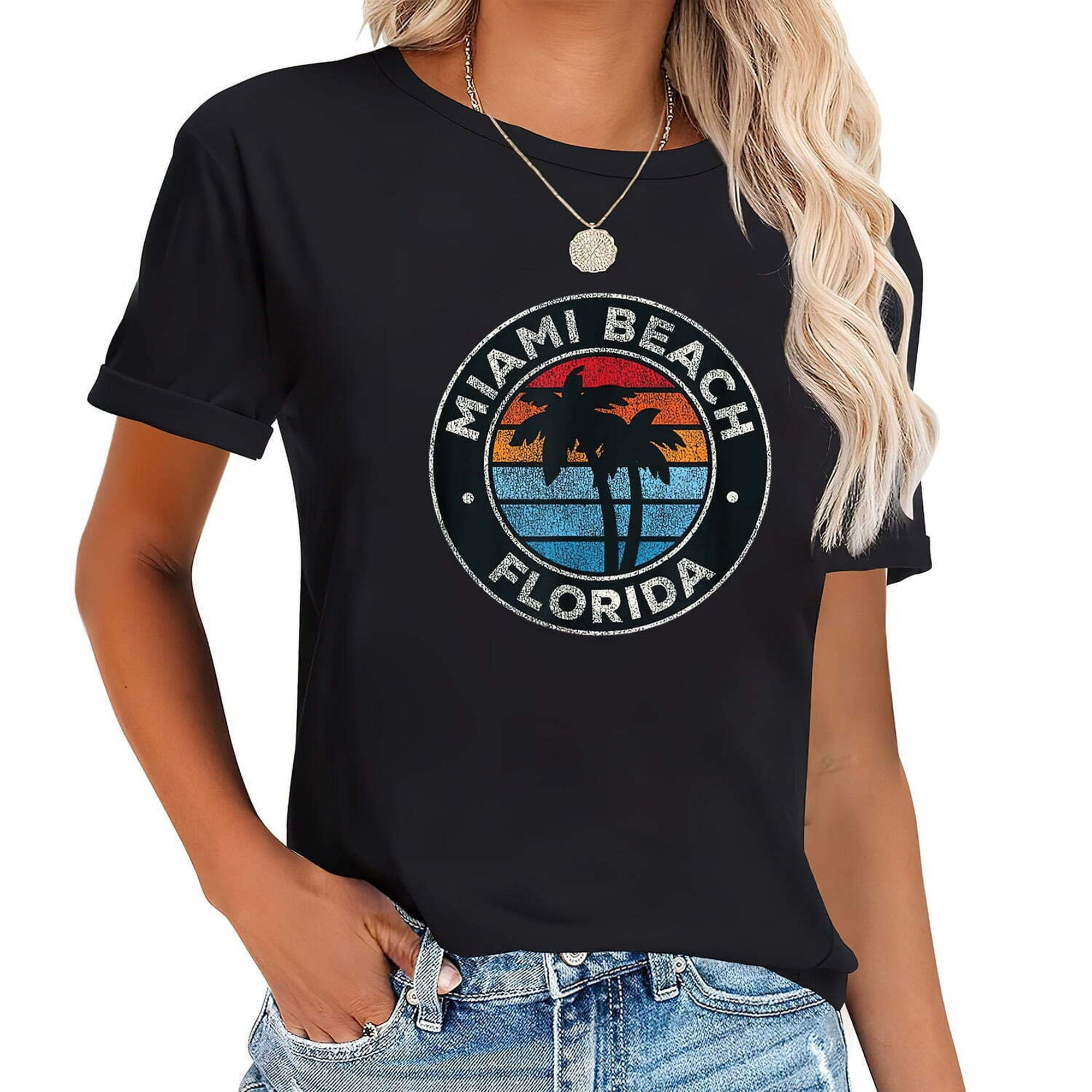 Retro Miami Beach Vibes: Vintage 70s Graphic Tee For Women In Florida 