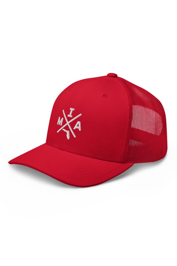 Retro Miami Trucker Hat Mesh MIA Cross Trucker Cap (Red)