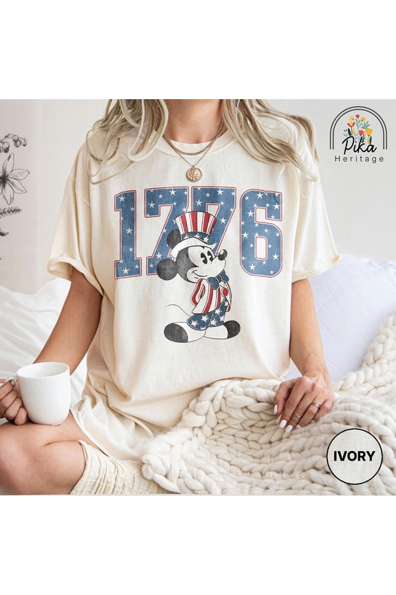 Retro Mickey America 4th of July Comfort Colors T-Shirts, Independence Day Tee, Disney Family, Walt Disney World Shirt,Ivory color,size M