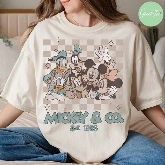 Retro Mickey And Co 1928 Shirt, Mickey And Friends T-shirt, Disney 2025 Trip T-Shirt, Checkered Mickey Tee, Disney Family Vacation Shirt