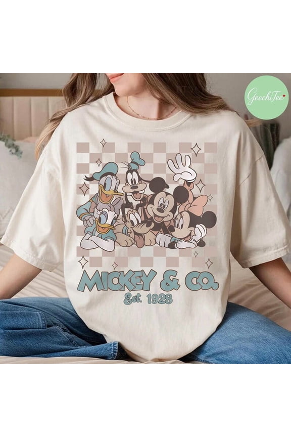 Retro Mickey And Co 1928 Shirt, Mickey And Friends T-shirt, Disney 2025 Trip T-Shirt, Checkered Mickey Tee, Disney Family Vacation Shirt
