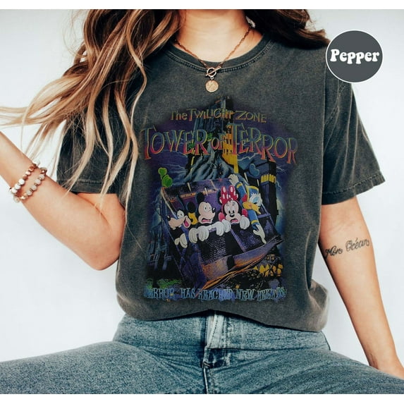 Retro Mickey And Friends Tower Of Terror Comfort Colors T-Shirt, Mickey And Friends, Hollywood Studios, Disney Parks Shirt,Mustard color,size 2XL