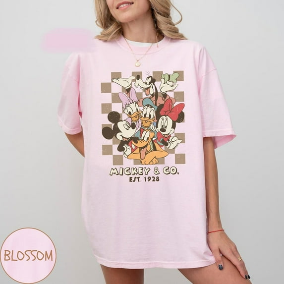 Retro Mickey & Co 1928 Comfort Colors T-Shirt, Disneyland Tee, Disneyworld, Mickey And Friends Family Shirt, Disney Gift,Blossom color,size XL