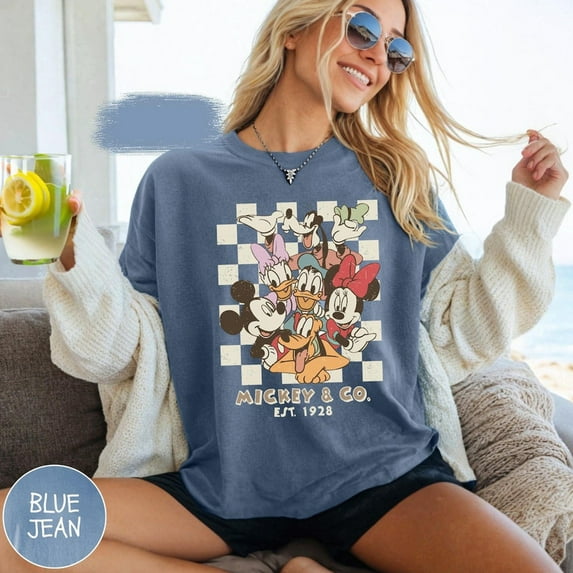 Retro Mickey & Co 1928 Comfort Colors T-Shirt, Disneyland Tee, Disneyworld, Mickey And Friends Family Shirt, Disney Gift,Blue Jean color,size 2XL