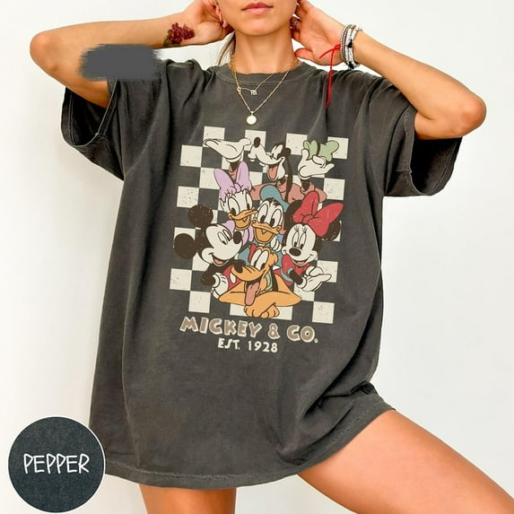 Retro Mickey & Co 1928 Comfort Colors T-Shirt, Disneyland Tee, Disneyworld, Mickey And Friends Family Shirt, Disney Gift,Pepper color,size M