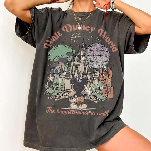 Retro Mickey Comfort Colors T-Shirt, Walt Disneyworld, Mickey And Friends Shirts,Pepper Color,Size 2XL