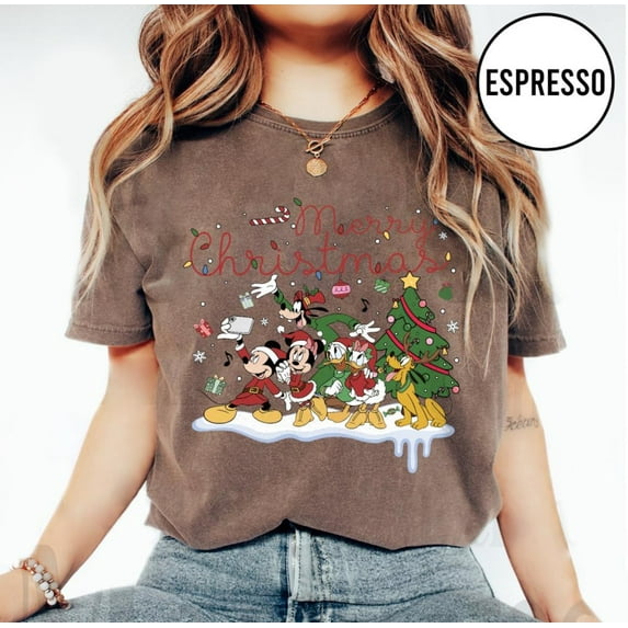 Retro Mickey & Friends Santa Disney Christmas Shirt, Mickey's Very Merry Christmas Party 2025 Tee, Comfort Colors Disneyland Holiday Family T-Shirt,Espresso Color,Size M