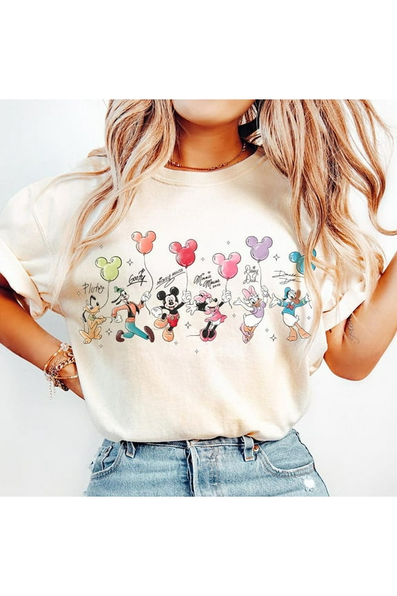 Retro Mickey and Friends Signatures Shirt, Disney Balloon Shirt, Disney Characters Tee, Disney Mouse Head Tee, Mickey & Co Gift, Disney Tee,S-5XL Shirt