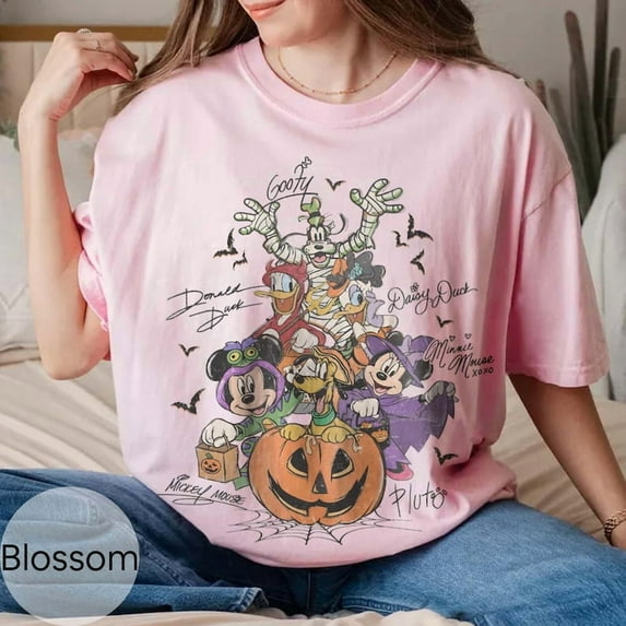 Retro Mickey & Friends with Signs Halloween Comfort Colors Shirt, Mickey's Not So Scary Halloween Party Tee, Halloween Party Trip 2025 Shirt ,Blossom Color,Size XL