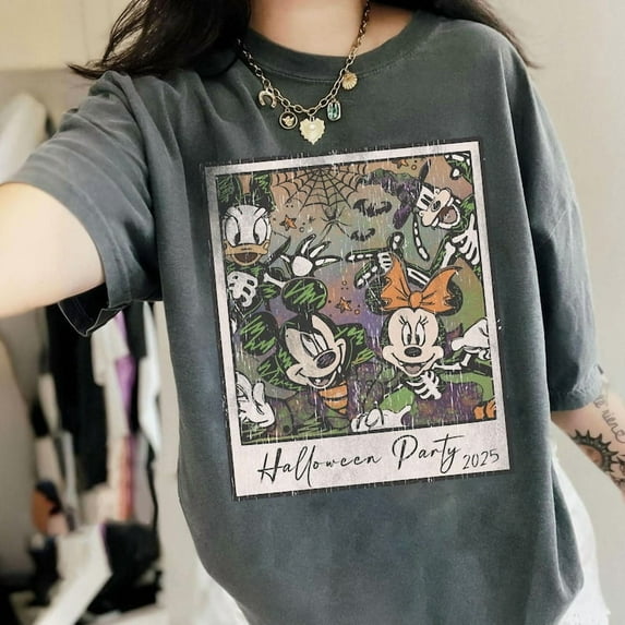 Retro Mickey and Friends Skeleton Sketch Disney Halloween Shirt, Mickey's Not So Scary Halloween Party 2025, WDW Disneyland Halloween Shirts ,pepper Color,Size M