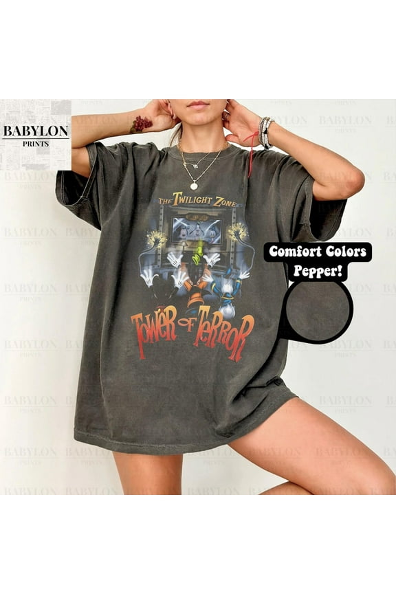 Retro Mickey And Friends Tower Of Terror Comfort Colors T-Shirt, Mickey And Friends Shirt, Disneyworld Disney, Hollywood Studios, Twilight Zone Tee,Pepper color,size XL
